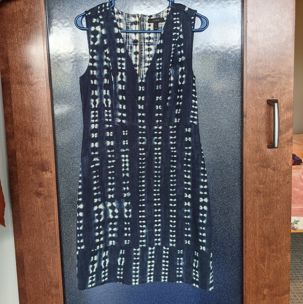 J. Crew Office Blue and White Dress